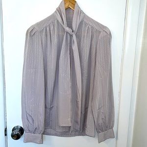 Vintage Pale Lilac Balloon Sleeve Tie Neck Blouse